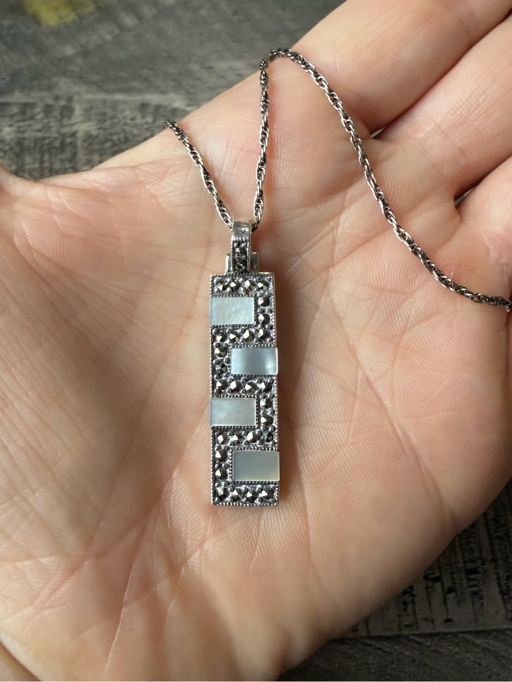 Vintage Mother of Pearl and Marcasite Necklace